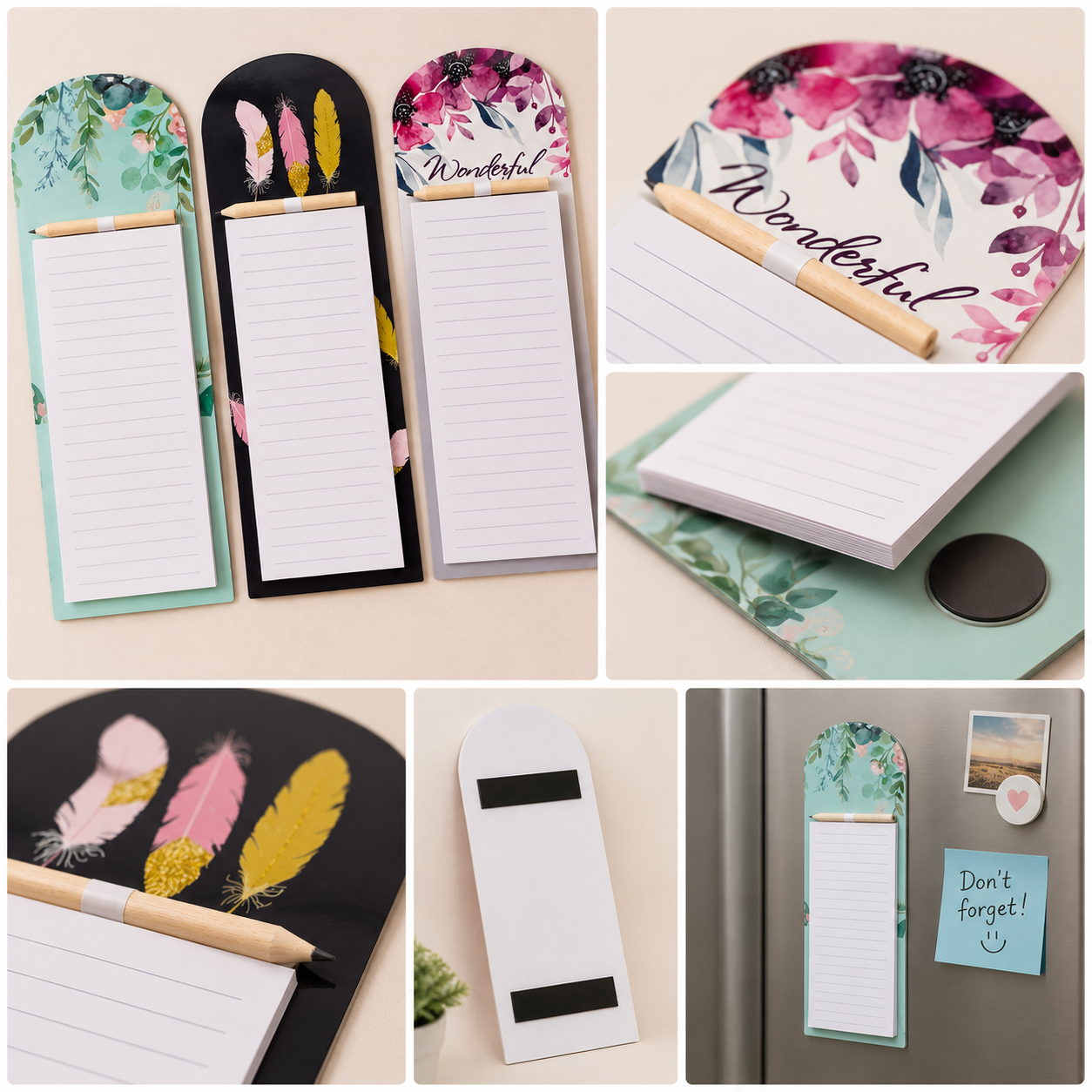 Magnetic Note Pad with Pencil | Fridge Memo Pad for Shopping Lists & Reminders | Random Designs