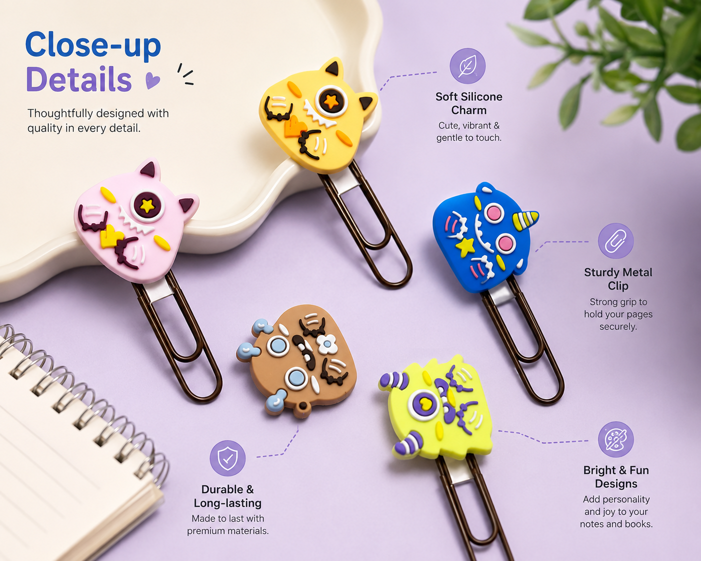 Cute Silicone Paper Clips That Make Organizing Fun (Pack of 4)