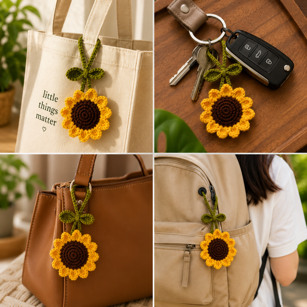 Handmade Crochet Sunflower Bag Charm – Brighten Every Day