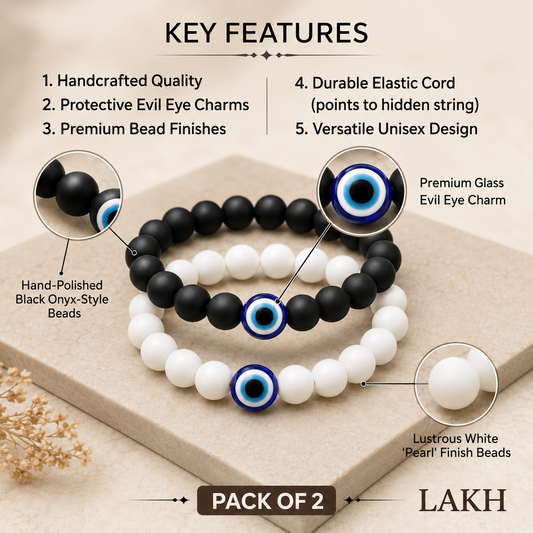 Black & White Evil Eye Bracelet Set of 2 | Dual Colour Stretchable Combo