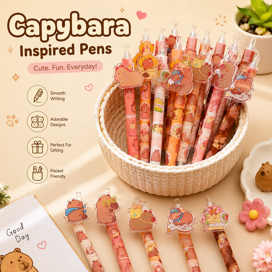 Capybara Inspired Pens Set of 3 | Cute Cartoon Pens for School, Office & Gifting | Random Designs