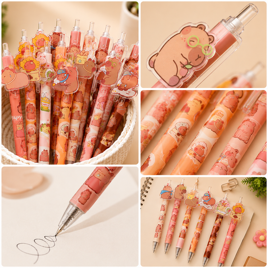 Capybara Inspired Pens Set of 3 | Cute Cartoon Pens for School, Office & Gifting | Random Designs