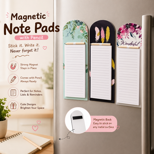 Magnetic Note Pad with Pencil | Fridge Memo Pad for Shopping Lists & Reminders | Random Designs