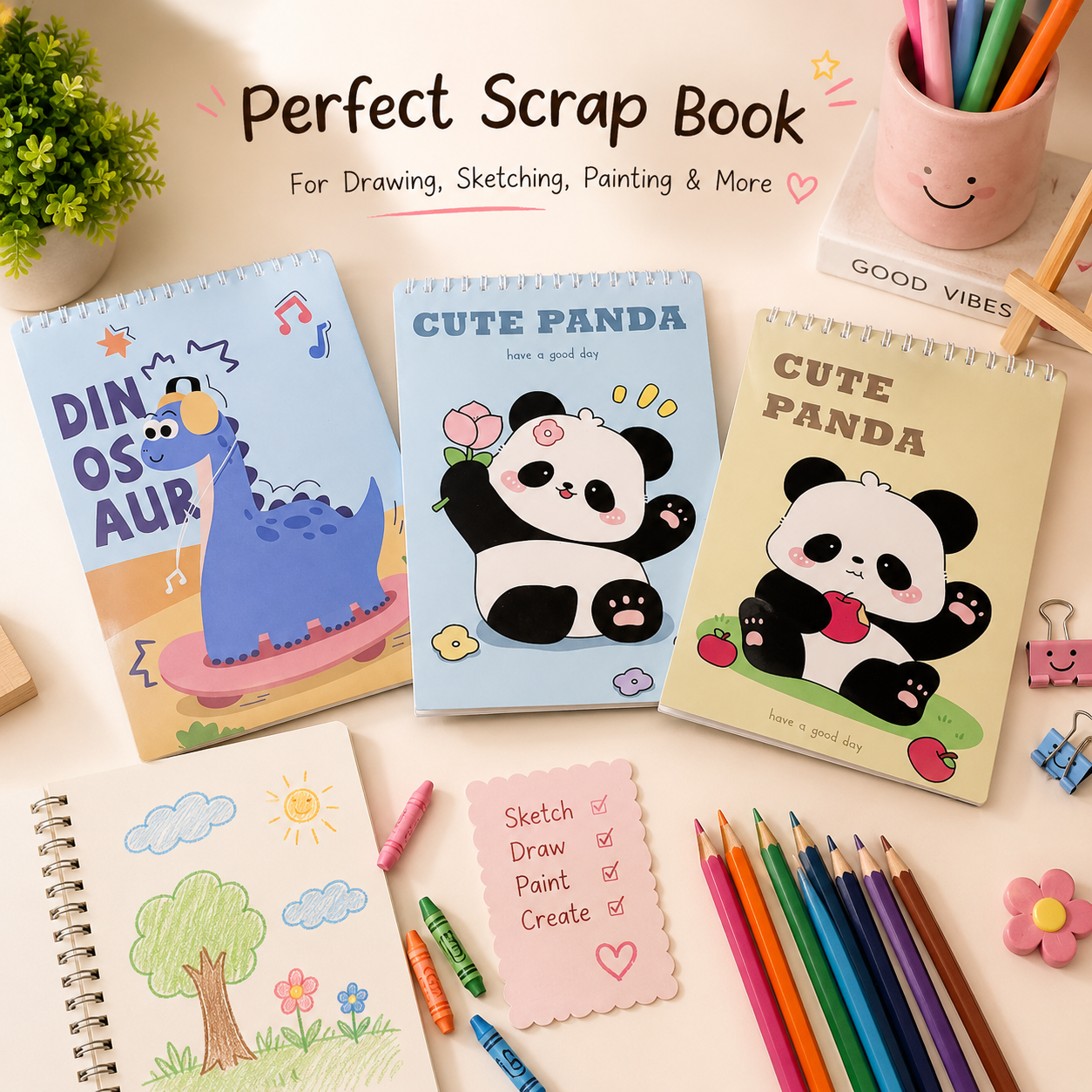 Premium Spiral Scrap Book | Sketch Book for Drawing, Painting & Creative Projects | Random Design