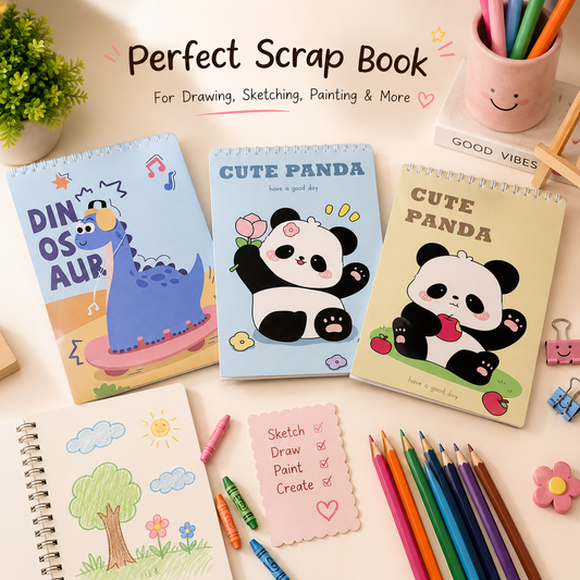 Premium Spiral Scrap Book | Sketch Book for Drawing, Painting & Creative Projects | Random Design