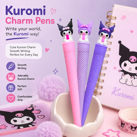 Kuromi Inspired Character Pen Set of 3 – Cute Kawaii Writing Pens