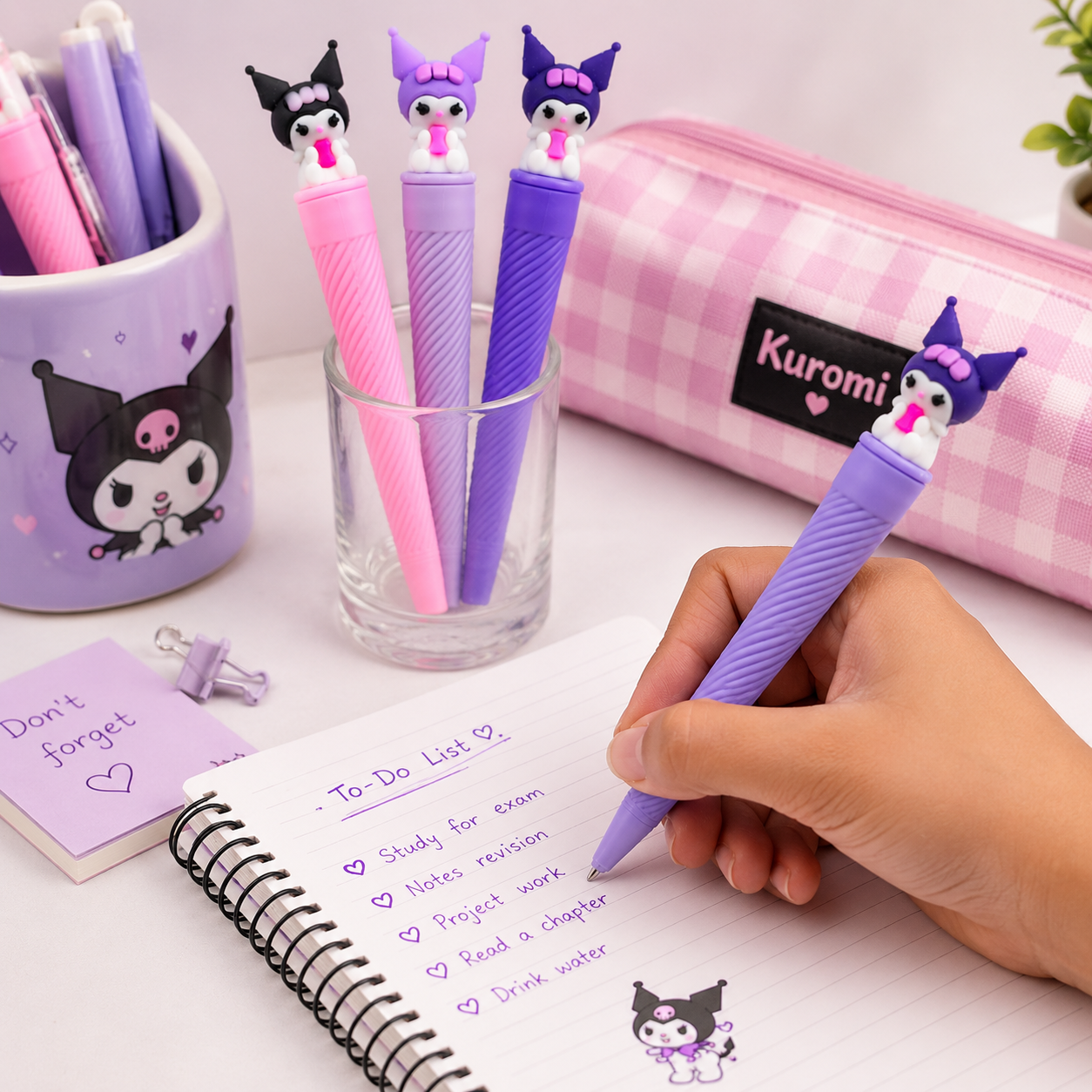 Kuromi Inspired Character Pen Set of 3 – Cute Kawaii Writing Pens