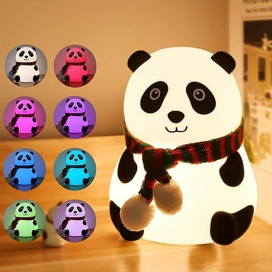 Cute Panda Silicone Night Lamp | Touch Sensor 7-Color LED Light | USB Rechargeable Soft Bedside Lamp