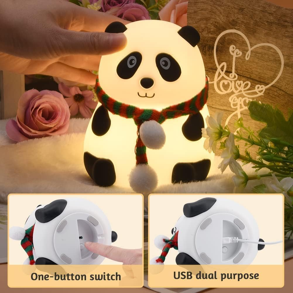 Cute Panda Silicone Night Lamp | Touch Sensor 7-Color LED Light | USB Rechargeable Soft Bedside Lamp