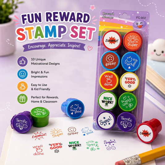 Reward Stamp Set – 10 Motivational Self-Inking Stamps for Teachers & Kids