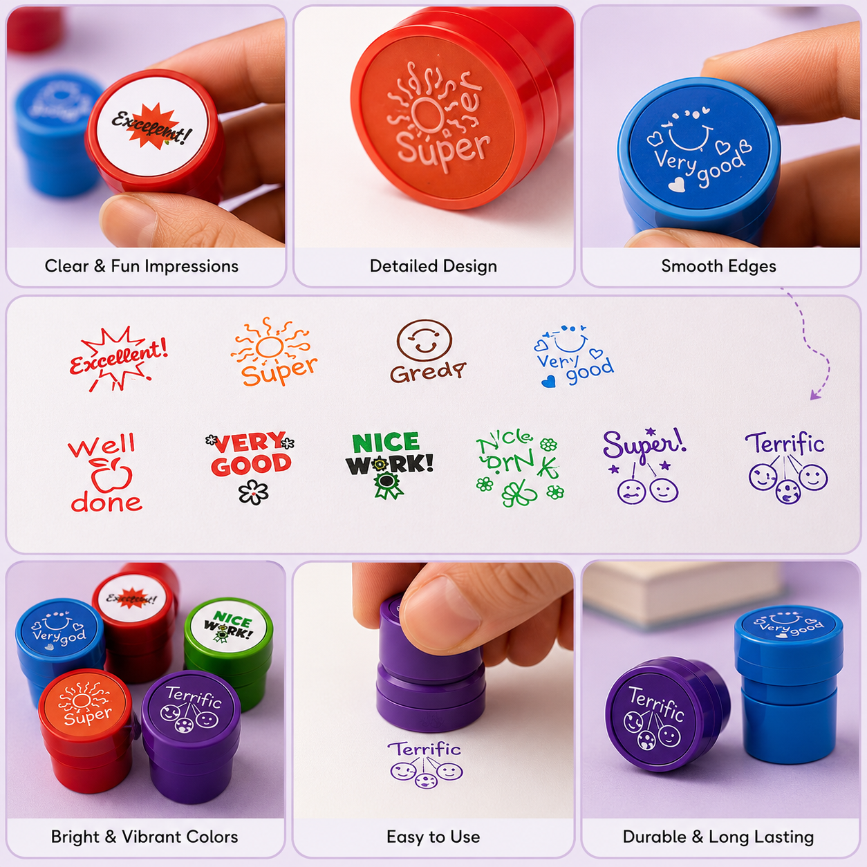 Reward Stamp Set – 10 Motivational Self-Inking Stamps for Teachers & Kids