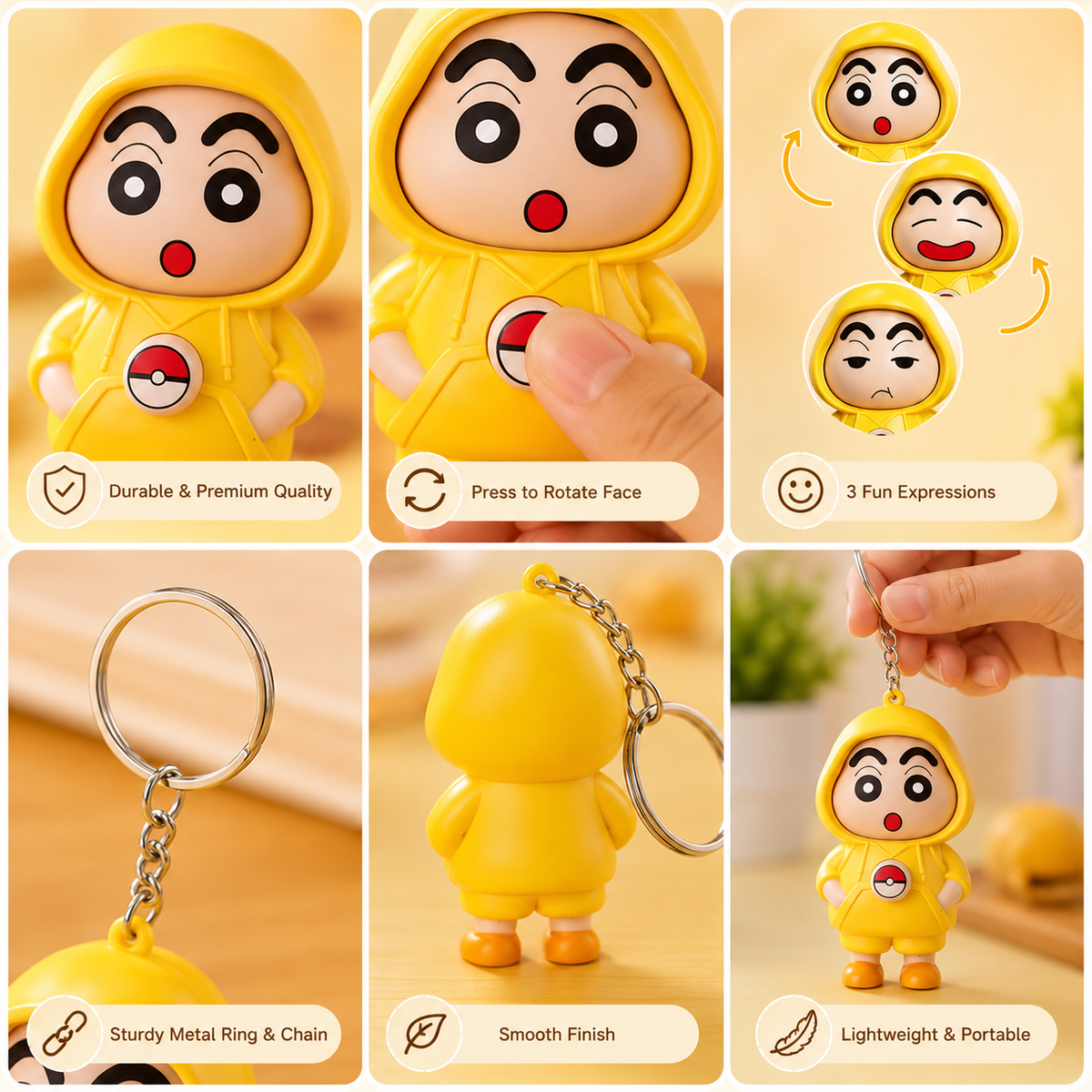 Face Rotating Cartoon Keychain – 3 Fun Expressions | Cute Collectible Keychain