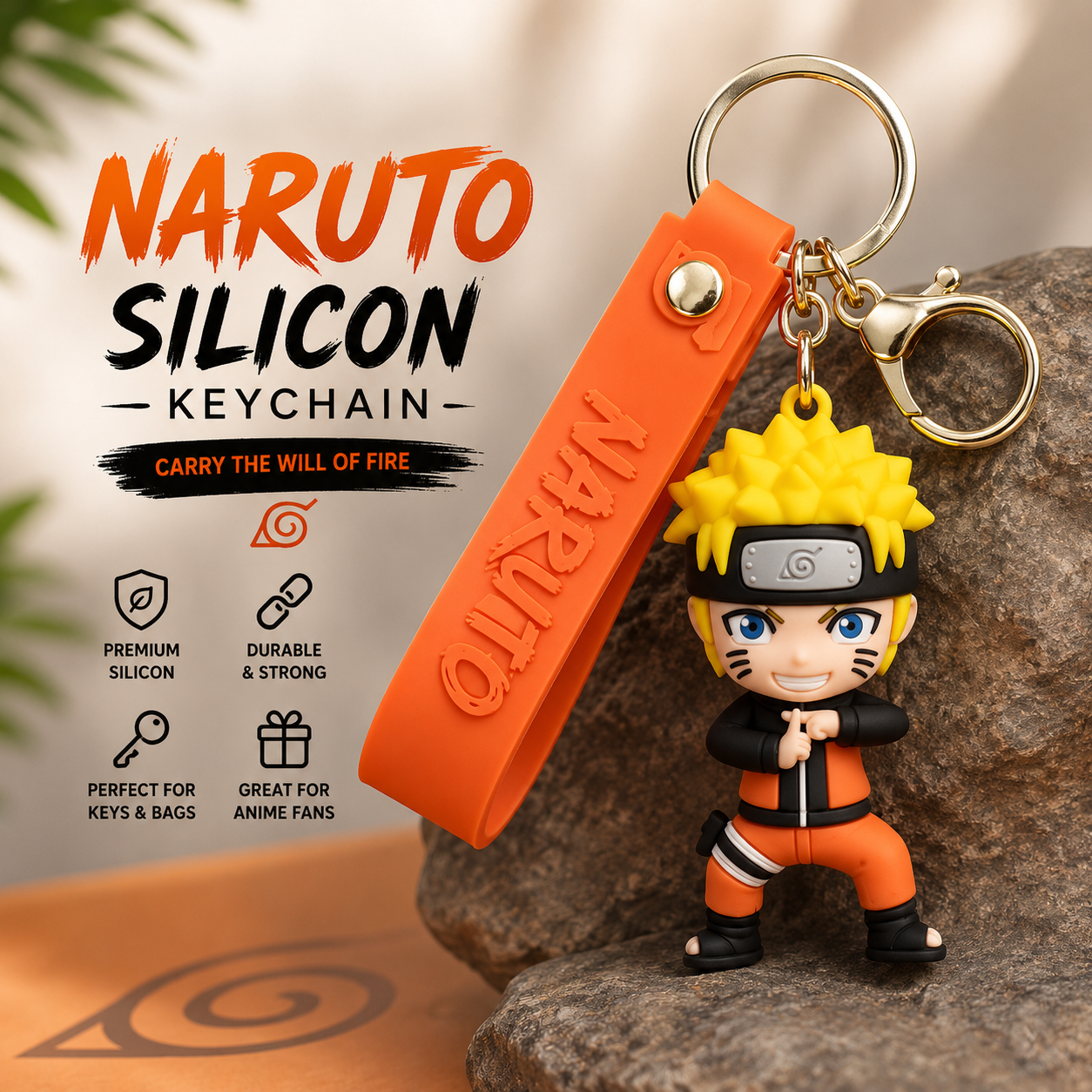 Naruto Inspired Silicone Keychain – Cute Anime Character Keychain with Soft Silicone Strap