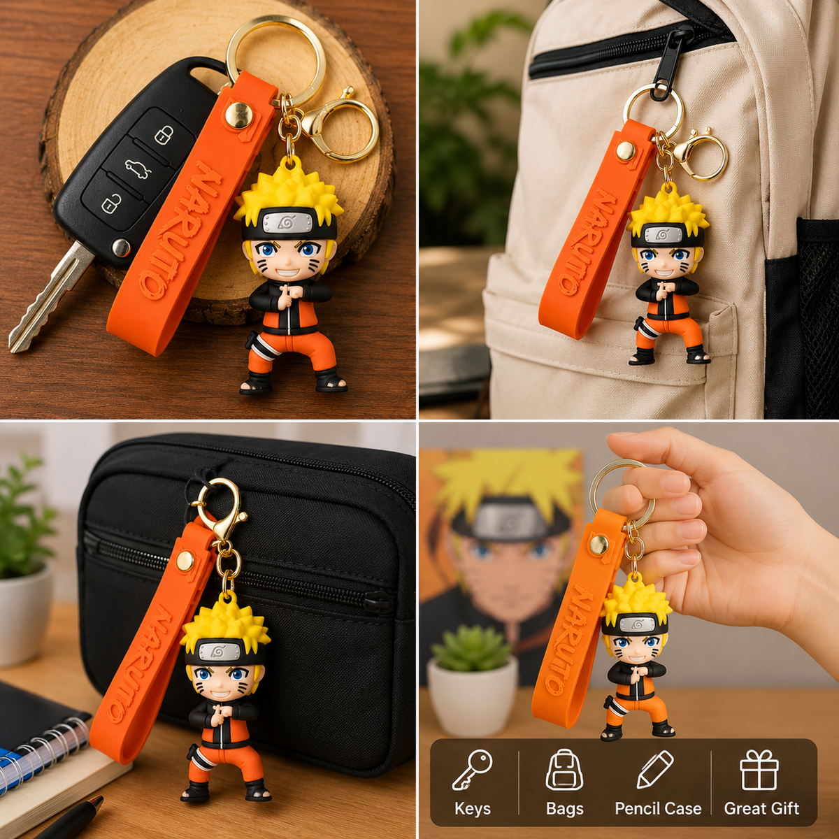 Naruto Inspired Silicone Keychain – Cute Anime Character Keychain with Soft Silicone Strap