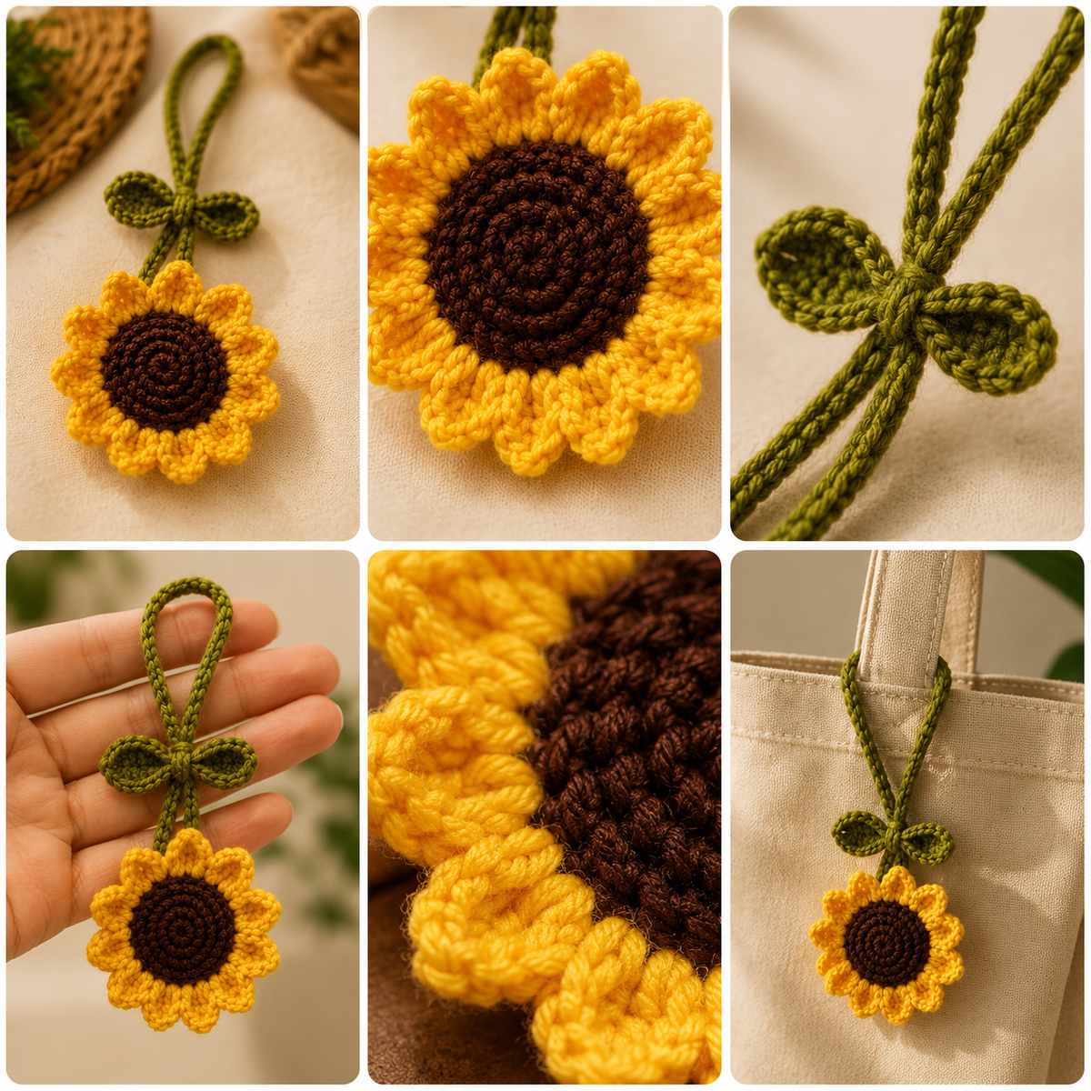 Handmade Crochet Sunflower Bag Charm – Brighten Every Day