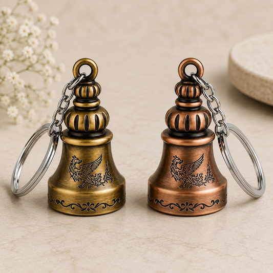 Combo of 2 Guardian Bell Keychains | Premium Metal Lucky Bells | Brass + Copper