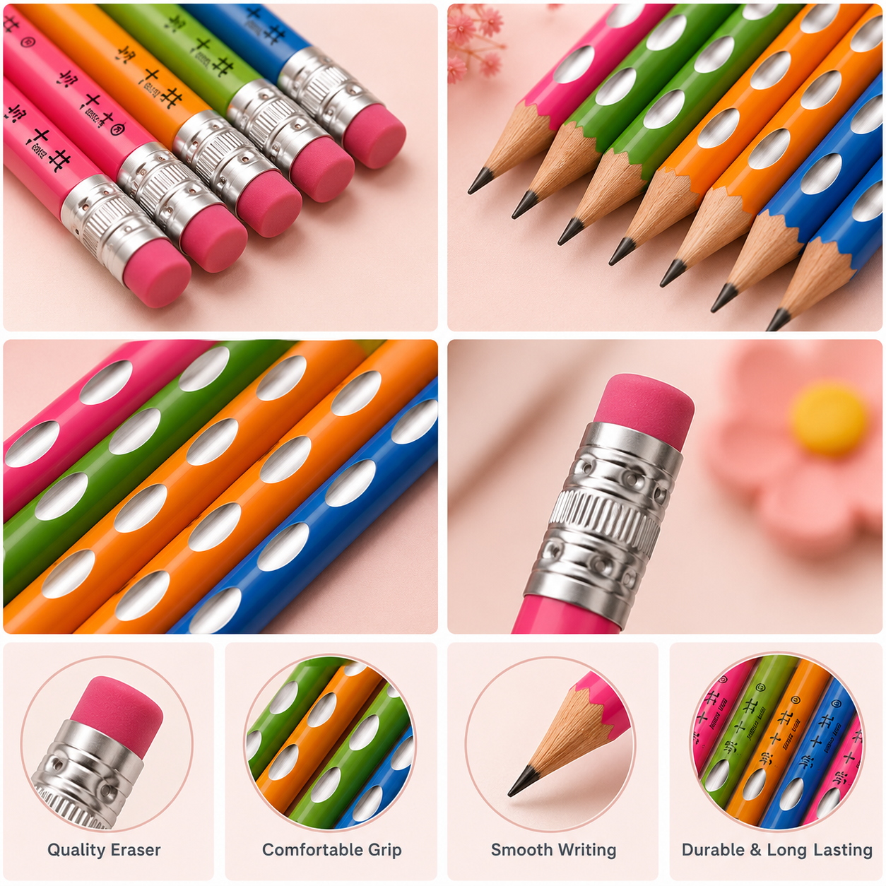 Set of 12 Wooden Pencils with Eraser | Smooth Writing HB Pencils for School & Office